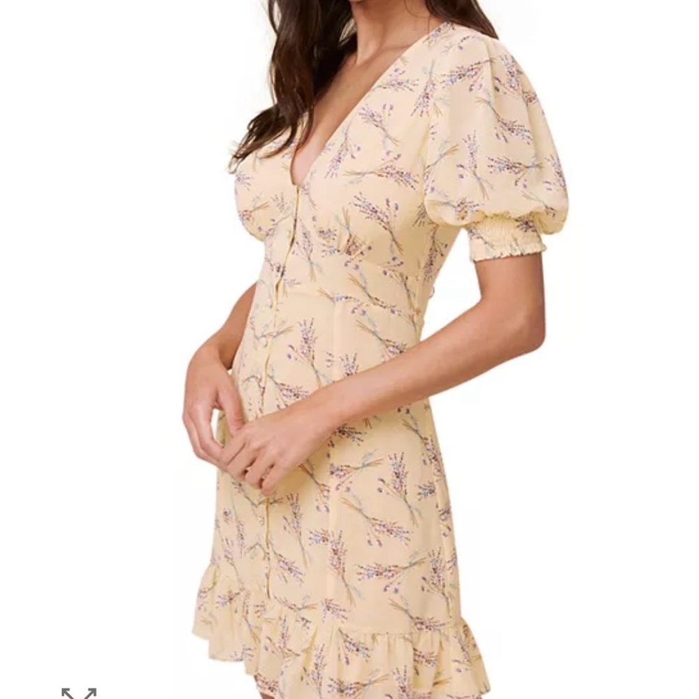 ASTR The Label Madelyn Floral Mini Dress Puff Sleeve V-Neck A-Line Sz L